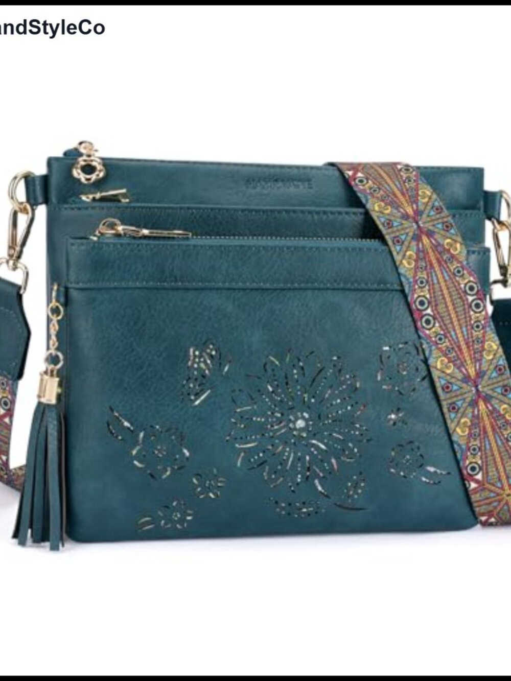 Faux Leather Crossbody Bag Sunflower Cutout Multi Pocket Wide Strap Hobo Purse
